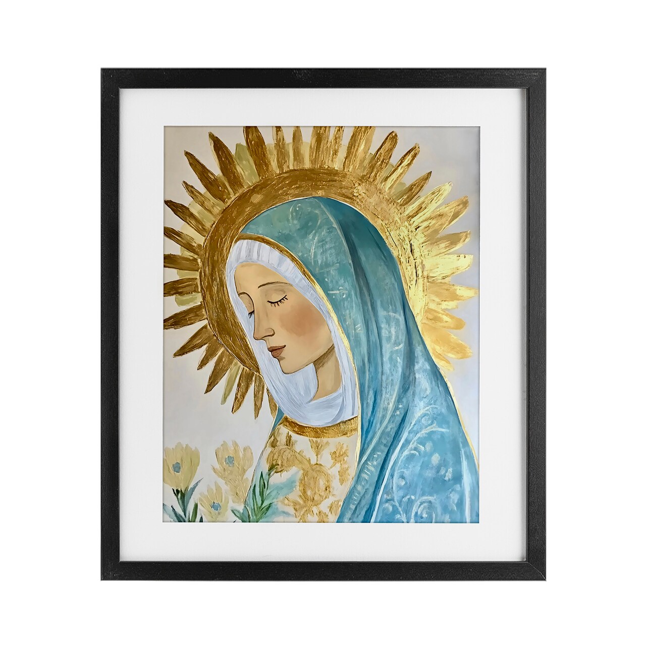 Stupell Industries Holy Mary In Gold Framed Print Under Glass, design by Franklyn Gregory